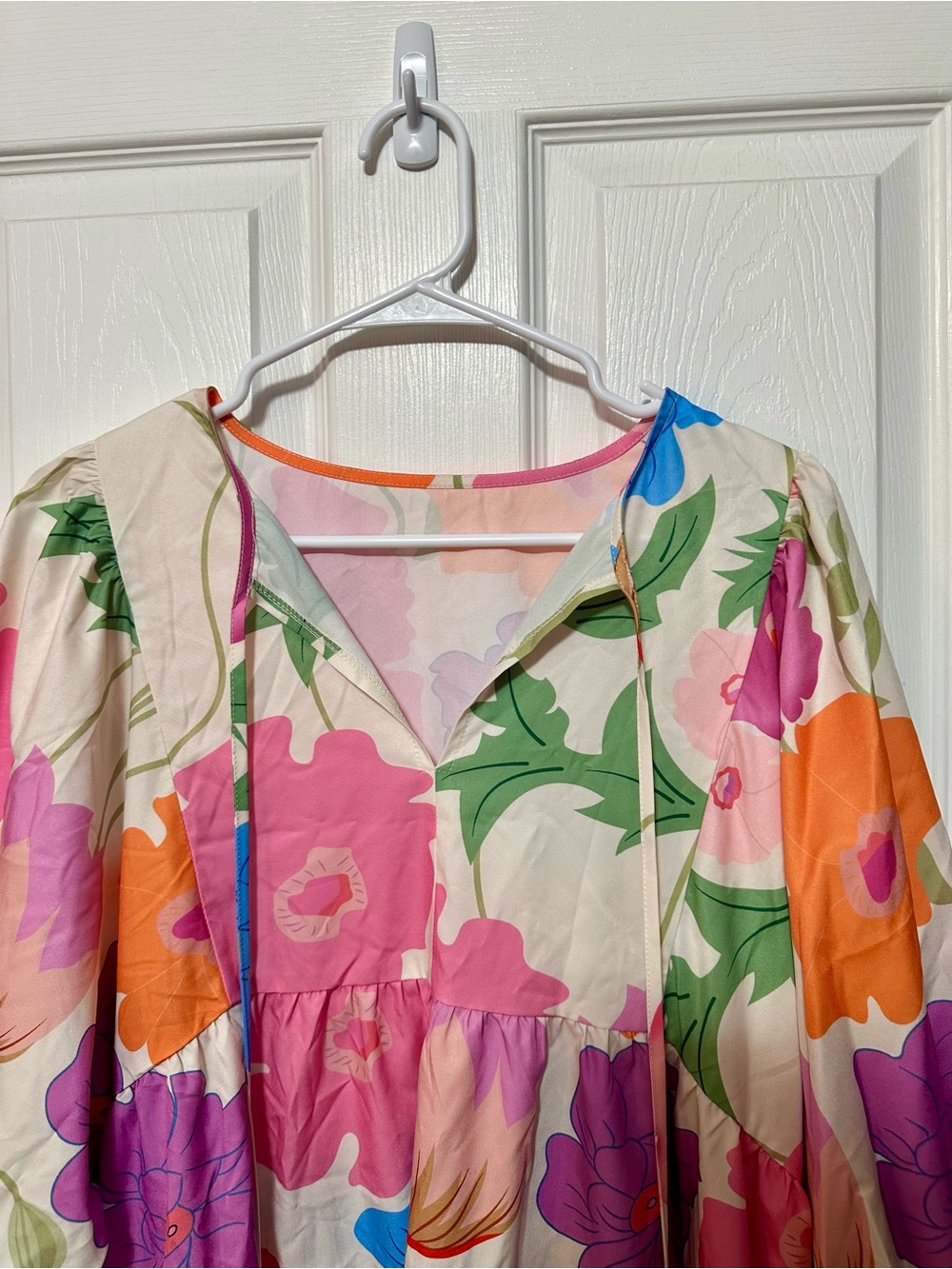 Yousify Lg NWT Floral Pop Peasant Dress in Cream, Pink, Orange & Blue - Picture 3 of 5